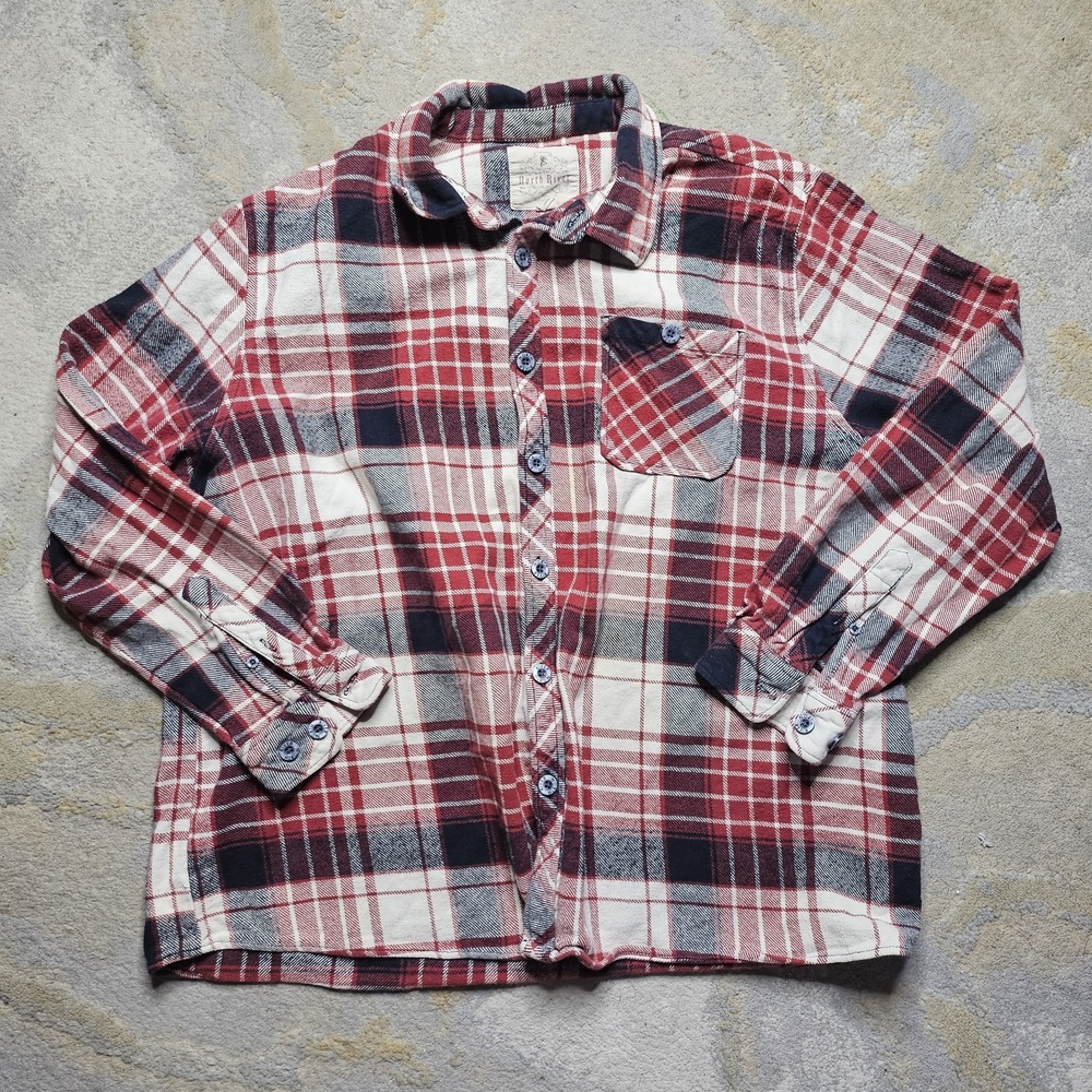North River Shirt Men's 2XL Red/Black Plaid Button Up Flannel Front Pocket